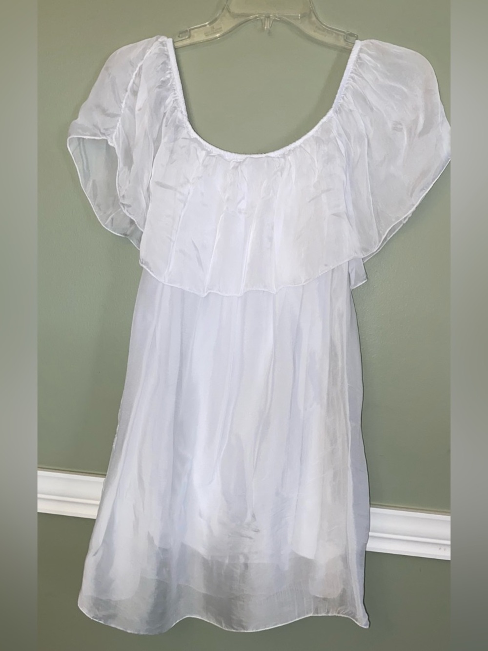 White Ruffle Peasant Tunic Dress - Picture 6 of 13